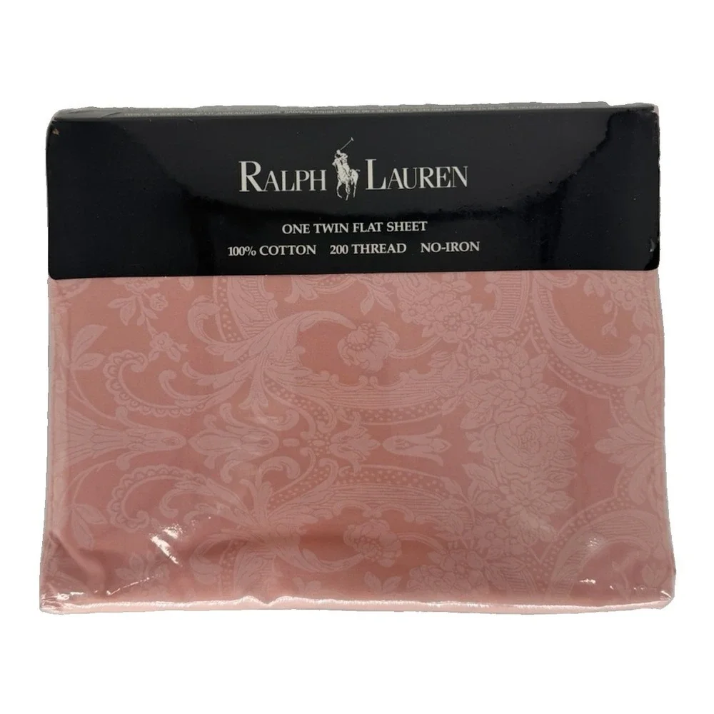 Ralph Lauren Avery Pink Twin Flat Sheet Damask 200TC Cotton NOS USA